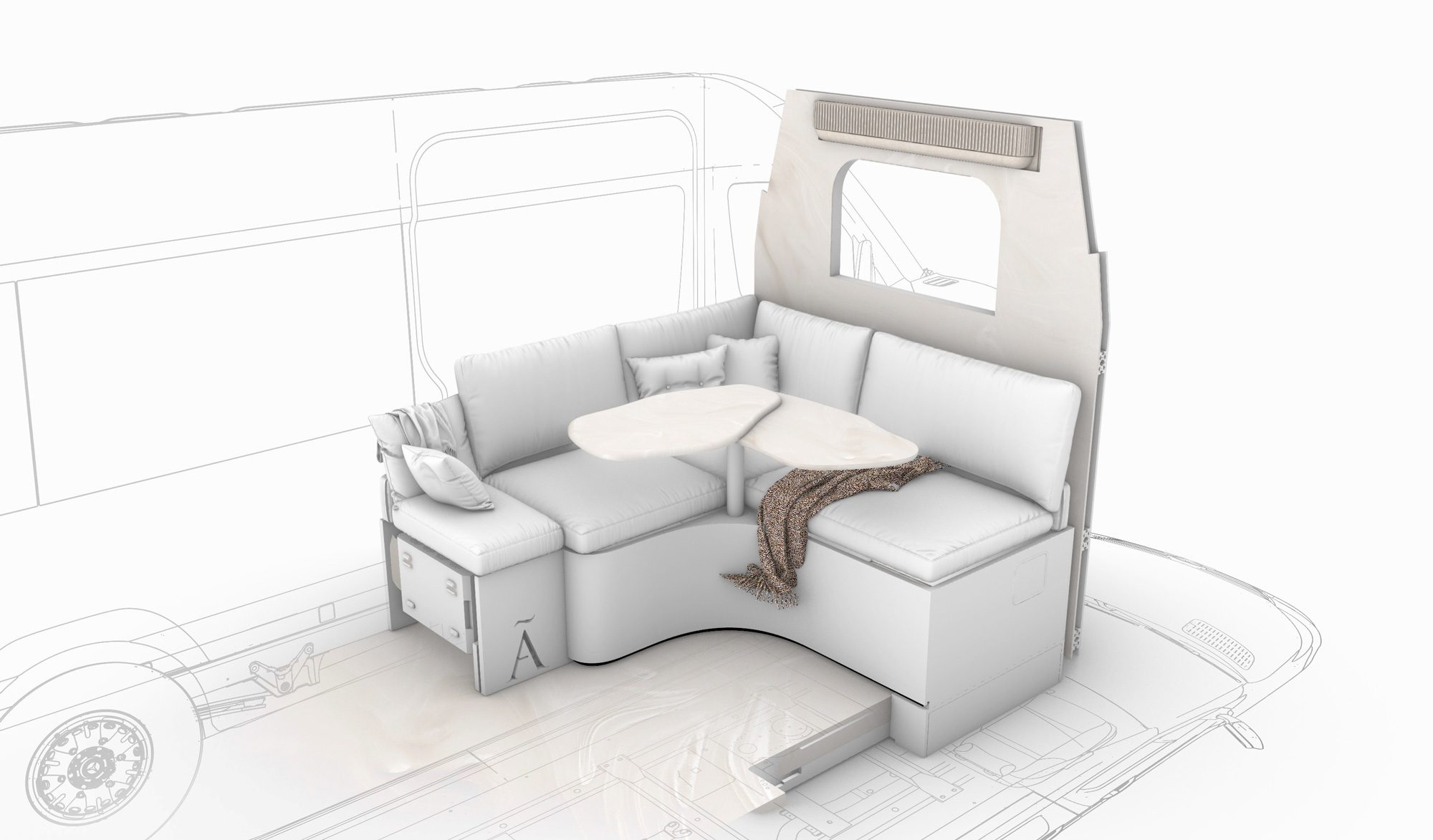 Design sketch of the Ananya lounge seating, first study