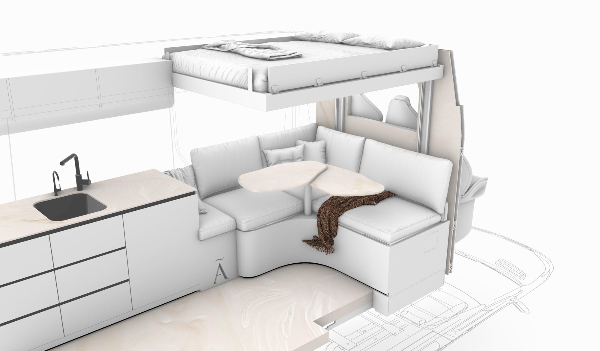 Design sketch of the Ananya lounge seating, second study