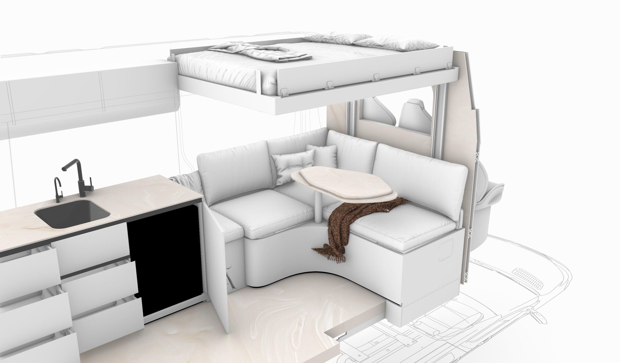 Design sketch of the Ananya lounge seating, third study