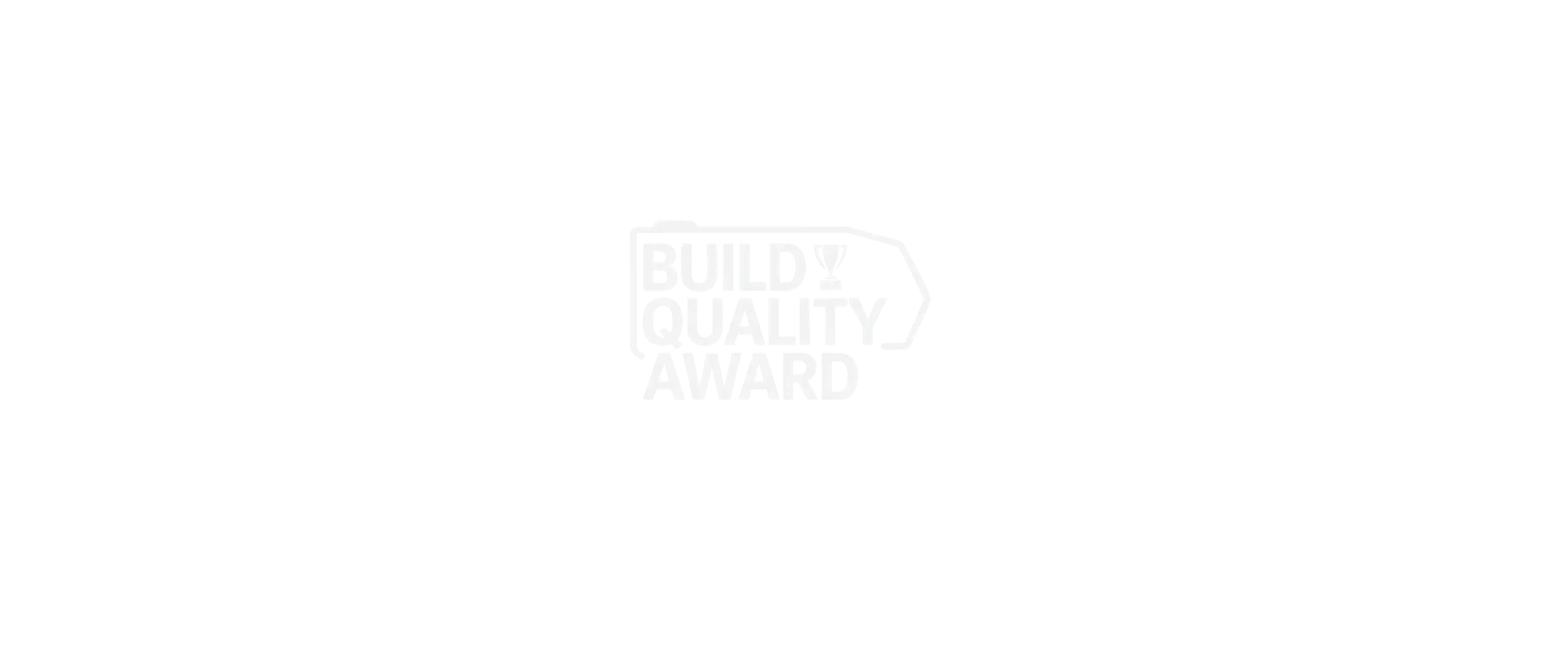 "Build Quality Award" text logo with a trophy icon on a black background.