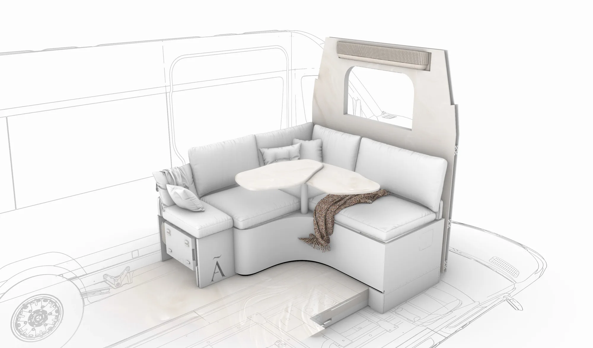 Ananya GlamperVan Sofa, fast zwei Meter in beide Richtungen